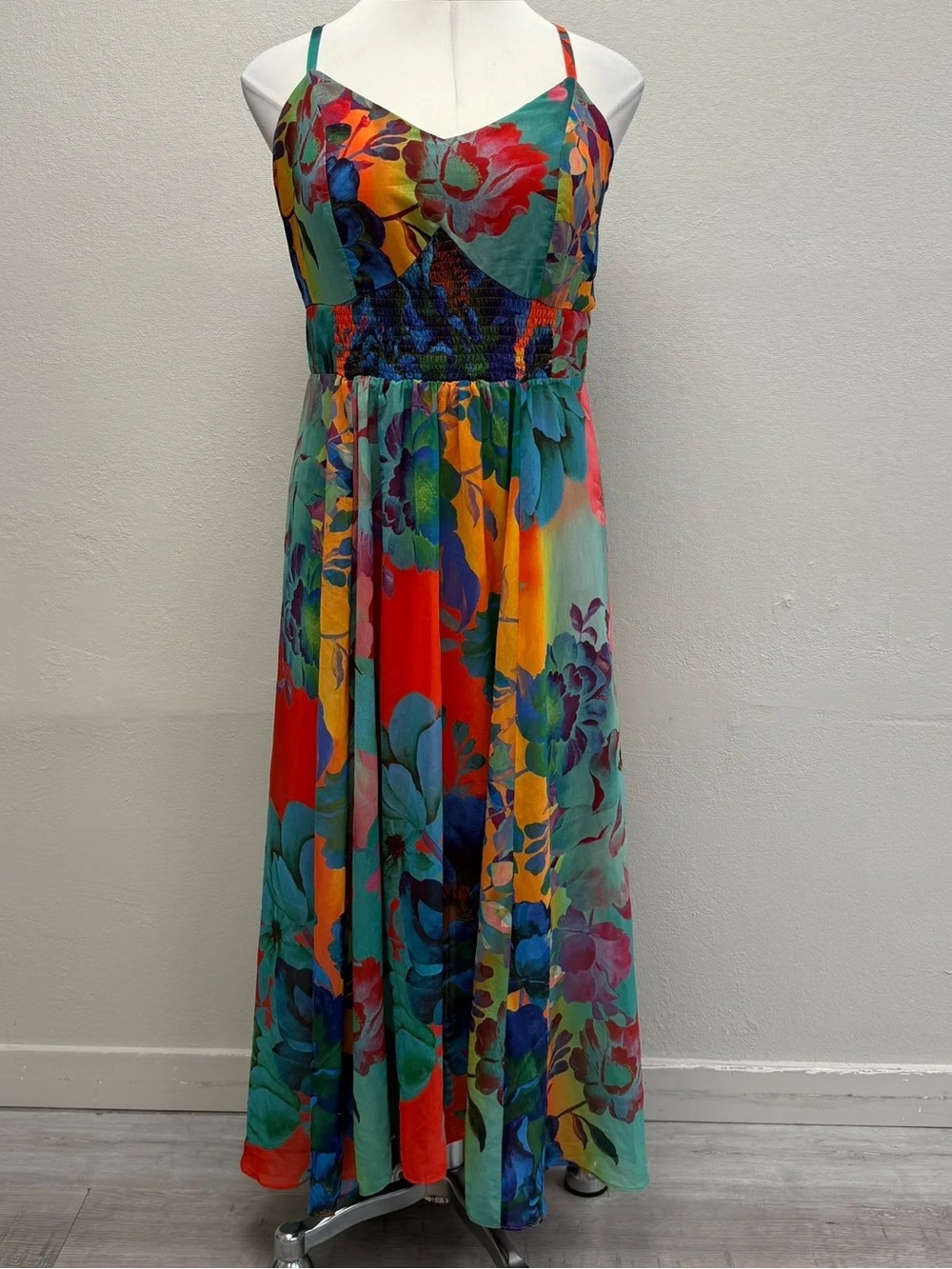 City Chic Rainbow Floral Spagetti Strap High-Low Maxi Dress - Size 14